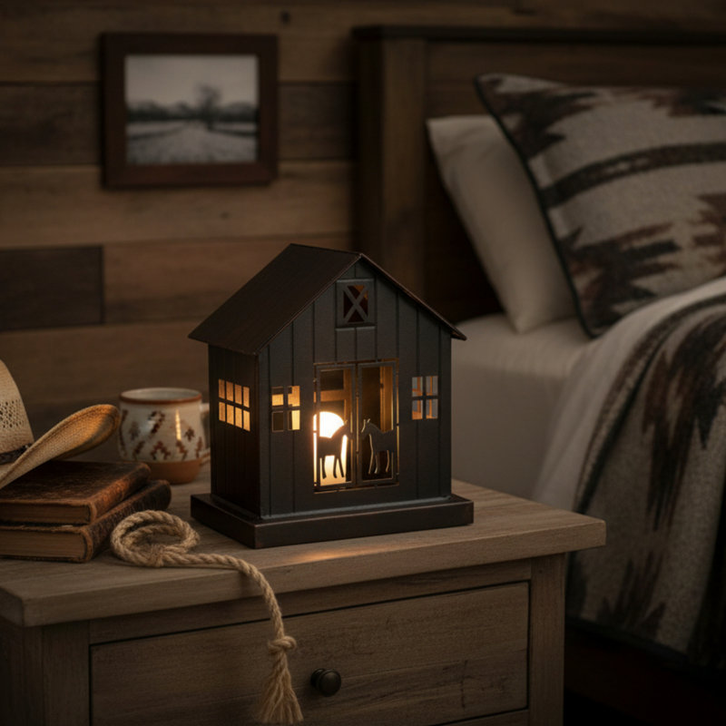 Two Horse Barn Nightlight, 8.5"x4.75"x9.75"