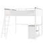 Grand lit mezzanine avec bureau, tablettes de rangement et station de charge USB, blanc, conception peu encombrante