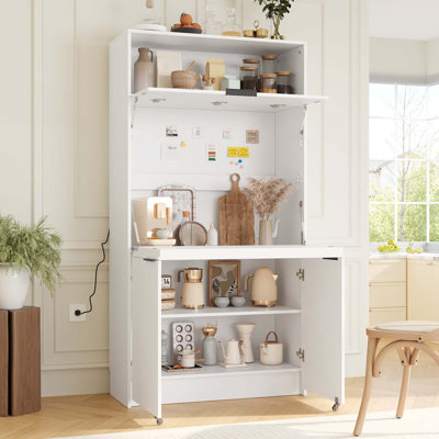Compact Kitchen Pantry,69''H Buffet with Hutch and Foldable Workstation,with Adjustable Shelf and Power Outlet for Dining, Living Room