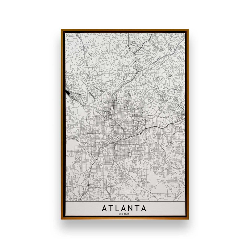 «Atlanta White Map» par Garima Dhawan, impression sur toile, H 48 po x l 36 po, Cadre flottant, Doré