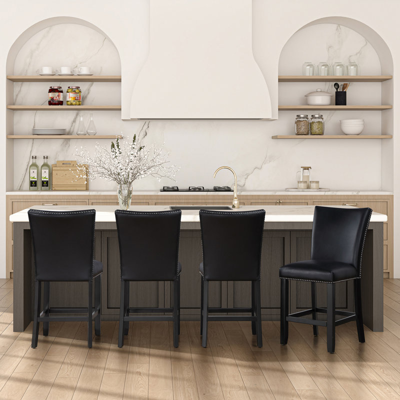 Anxhela Upholstered Faux Leather Counter Stool, Black