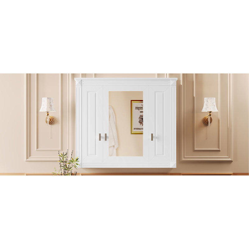 Armoire de salle de bain murale avec miroir, armoire à pharmacie murale avec 4 tablettes, armoire de rangement avec porte à miroir, blanc
