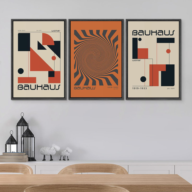Mid Century Shape Watercolor Misty Abstract, reproduction encadrée sur toile, 3 pièces, H 24 po x l 48 po x P 1,5 po, Noir