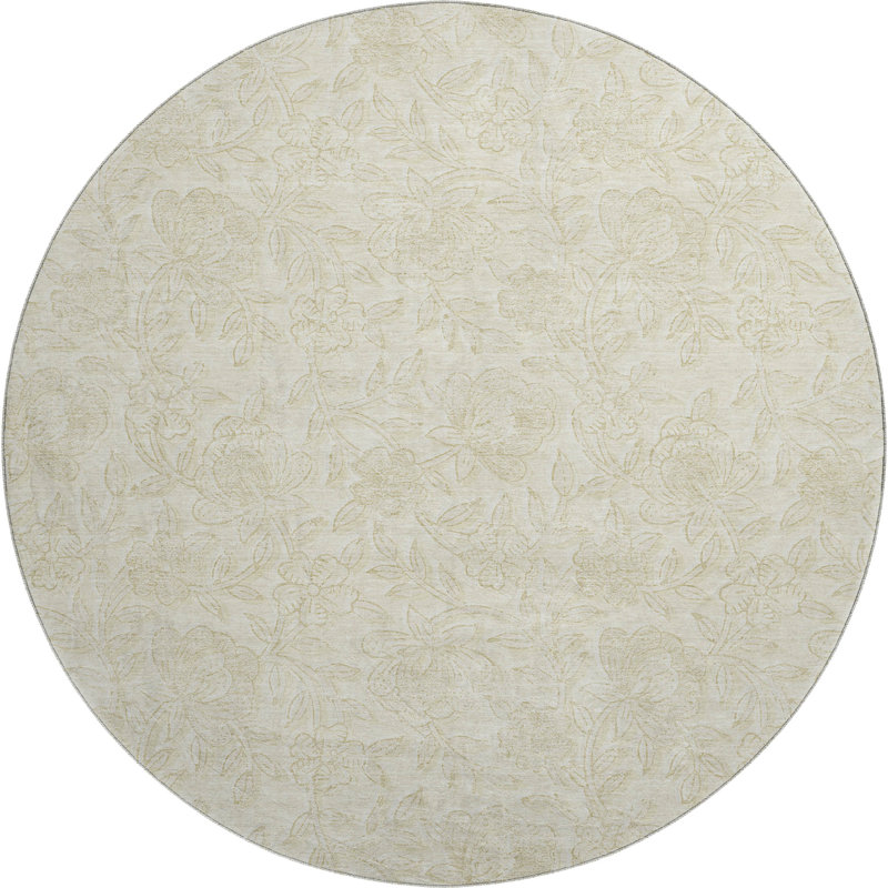 Premium Machine Washable Prisco Ivory Rug, Round 8'