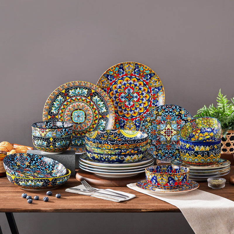 Service de table en grès 24 pièces SIMI, service pour 6, Blue Assorted bohemia