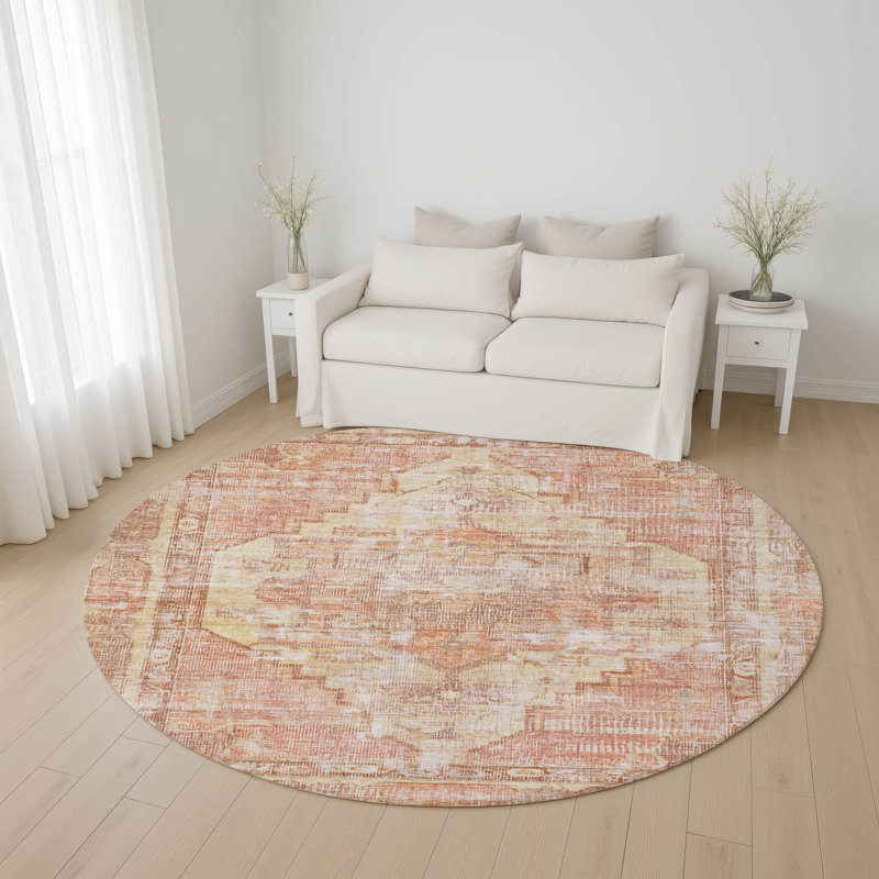Premium Machine Washable Lucchesi AMF1729 Global Rug, Round 8'