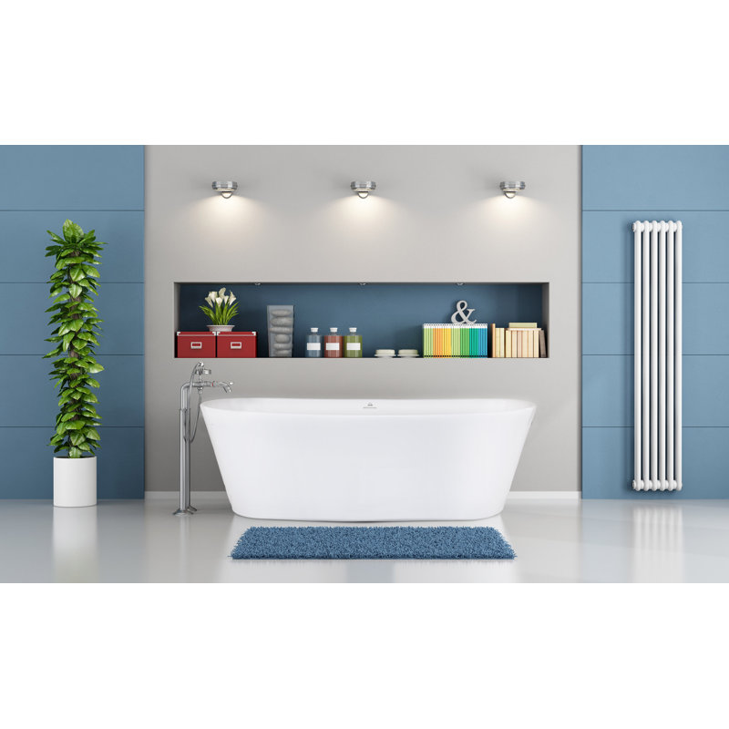 Newbury 66'' L Soaking Bathtub, Glossy White, Satin Chrome