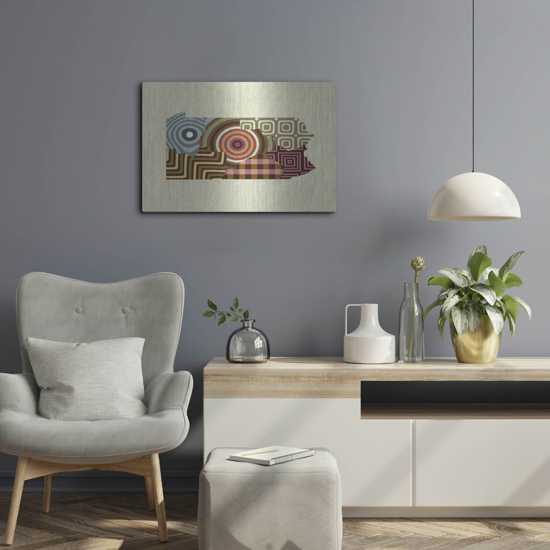 Wrought Studio ™ «Pennsylvania State Map» par Lanre Adefioye, mur en métal, H 16 po x l 24 po
