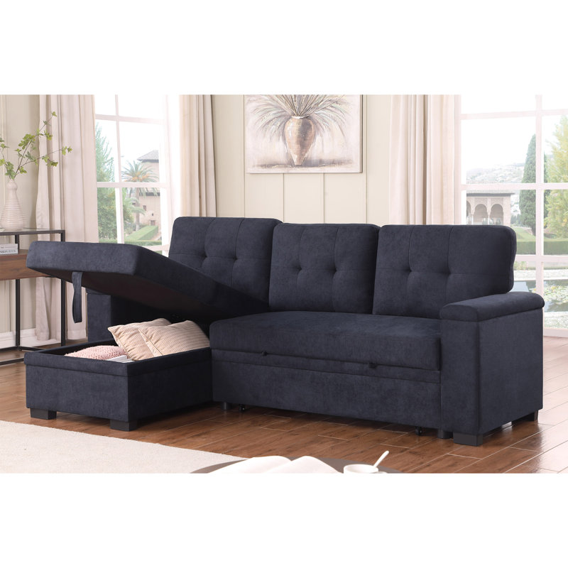 Canapé-lit modulaire réversible en tissu tissé gris foncé de 84,5 po avec méridienne de rangement, Gris foncé