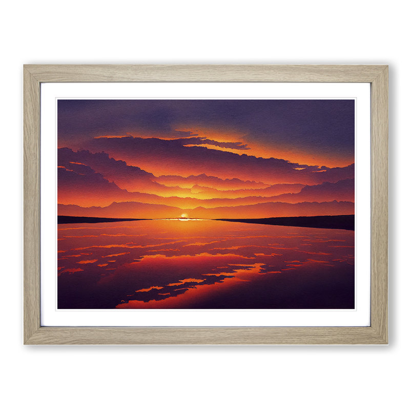 XH1022-7126X Precious Sunset Seascape - Single Picture Frame Print, Oak Framed, 46cm H x 64cm W x 2cm D