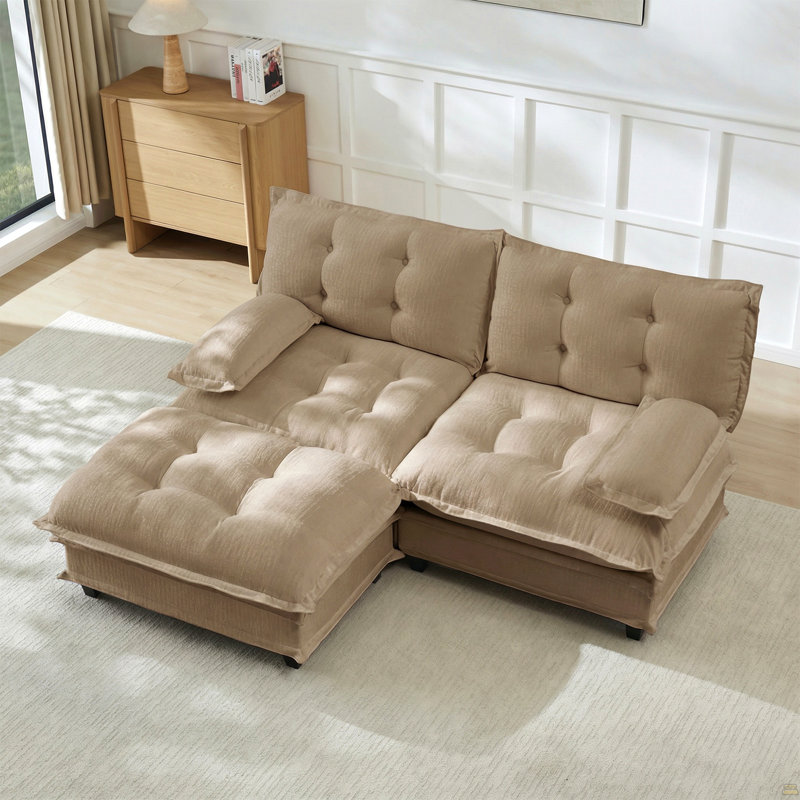 Canapé moderne en L de 77 pouces avec repose-pieds, coussins en chenille à assise profonde, conception modulaire pour le salon et la chambre à coucher, café clair