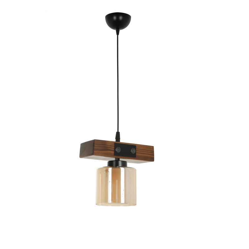 Luminaire suspendu cylindrique à 1 lumière Mattias, Brun