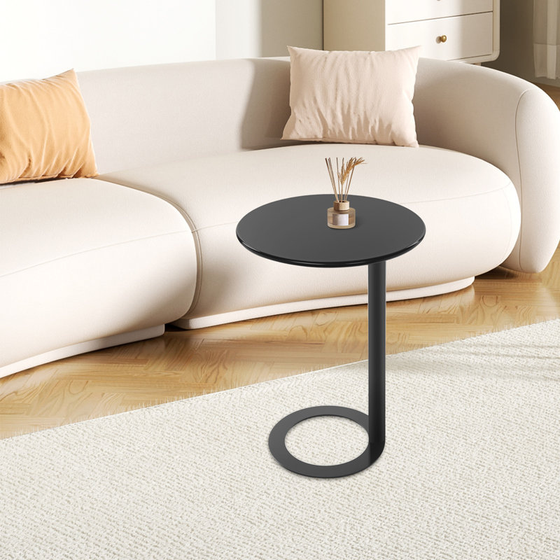 Table d'appoint ronde moderne minimaliste avec base en forme de O pour les espaces compacts, Black