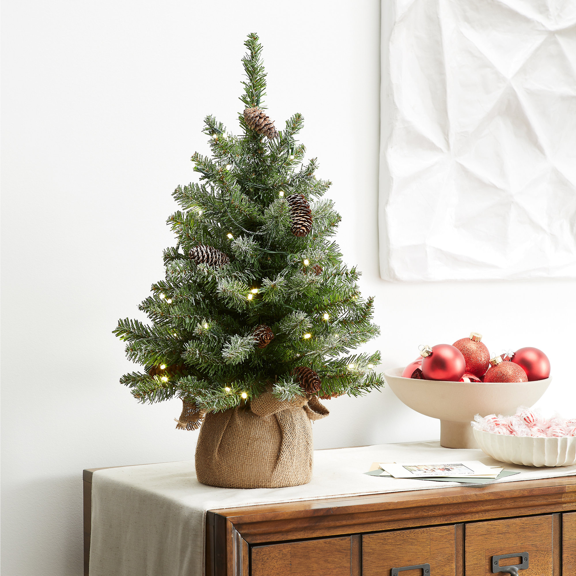 Flocked Fir Tree with LED Lights, 2'