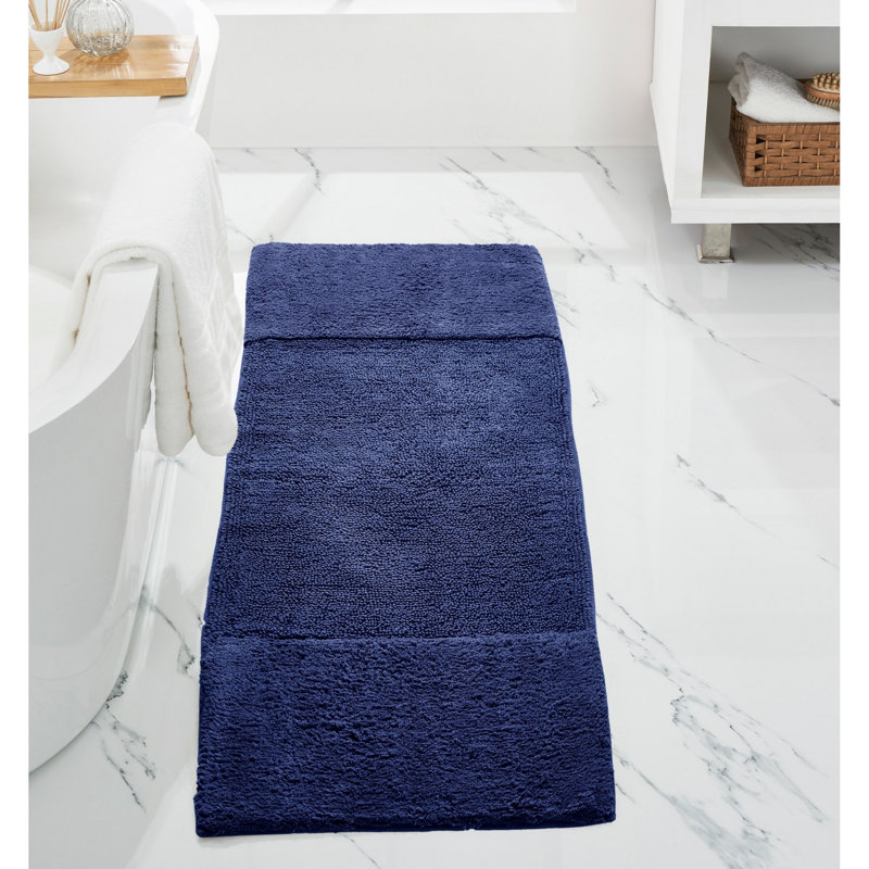 Merkle 100% Cotton Tufted Bath Rug with Non-Slip Backing, Machine Washable, Ultra Soft & Absorbent Solid Bath Mat for Shower, Bathtub, Sink & Vanity Areas, 20" x 60" Runner, Navy