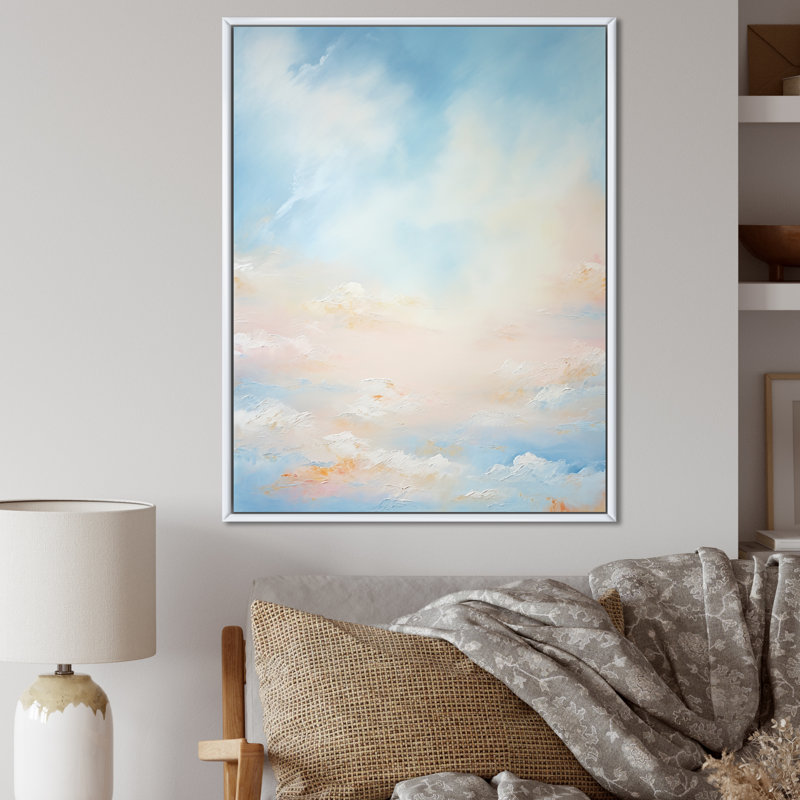 «Blue Clouds Scenery Minimalisme», reproduction sur toile, H 32 po x l 16 po x P 1 po, Cadre flottant blanc