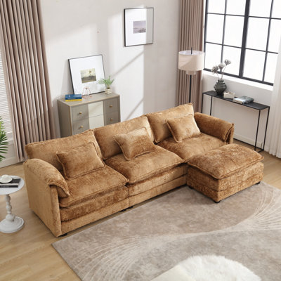 112" Sectional Sofa Cloud Couch For Living Room, Chenille L Shaped Couch, Comfy Boucle Modular Sofa Sleeper With Moveable Ottoman & Memory Foam