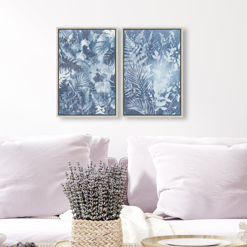 Blue Folliage Set Set by Oliver Gal, 11"H x 16"W, Silver Floater Frame