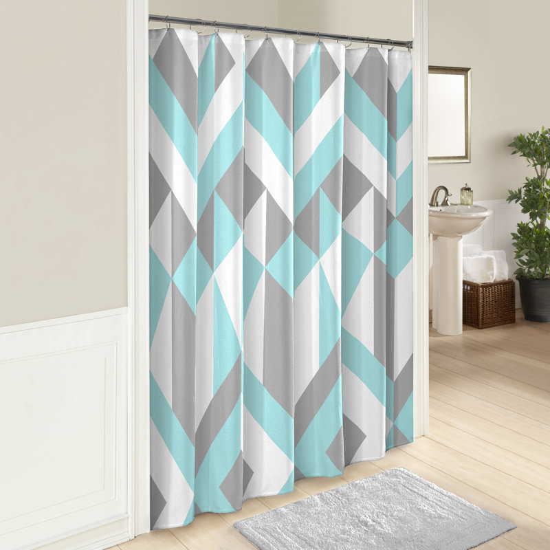 Delsur Cotton Geometric Shower Curtain, Aqua