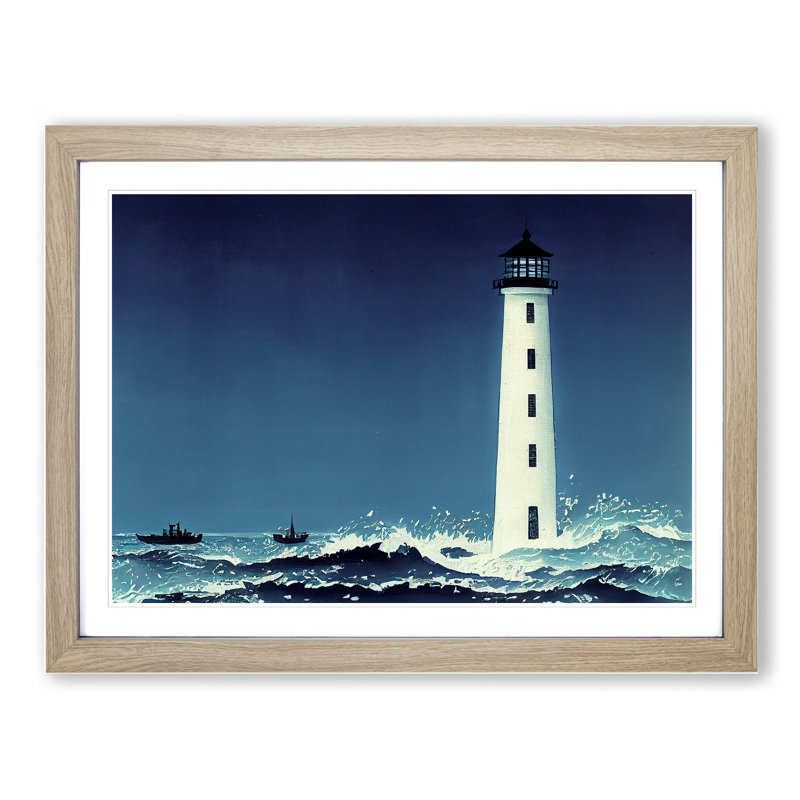 XH1022-8865X Terrific Lighthouse - Single Picture Frame Print, 46cm H x 64cm W x 2cm D, Oak Framed