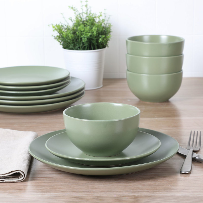 Gibson Home Queenslane 12 Piece Stoneware Matte Dinnerware Set - Matte Blue, Green