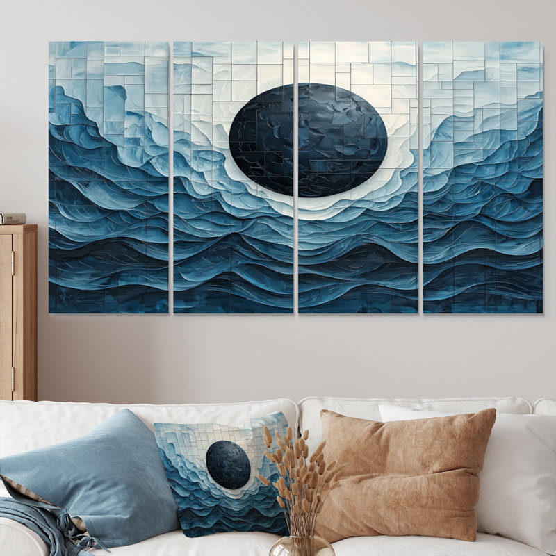 «Eclipse Moon on Coastal Relection II», art mural lune - ensemble d'art mural astronomie, H 32 po x l 64 po, 4