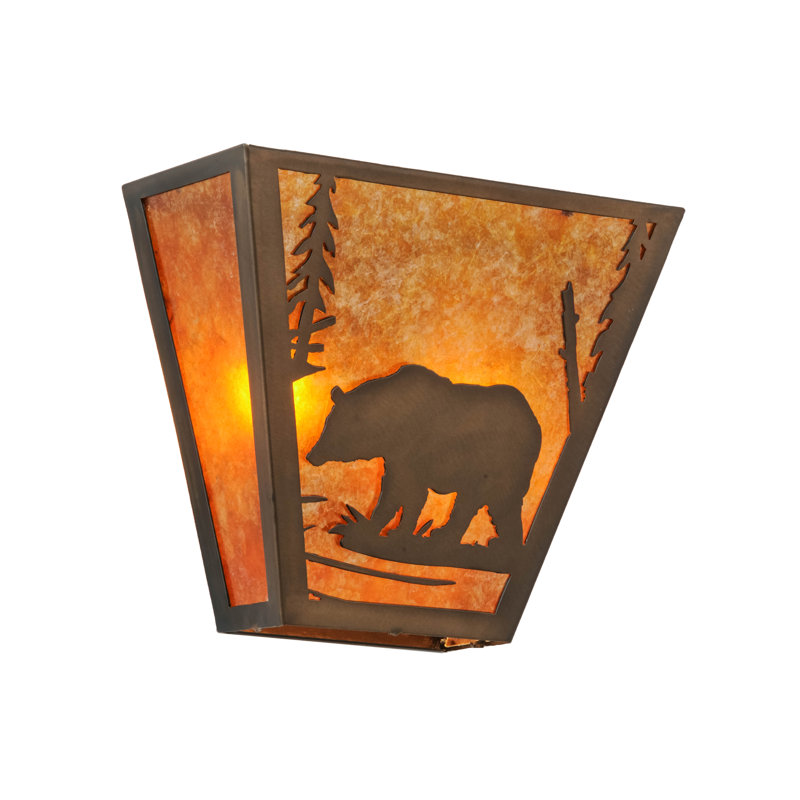 2 - Light Flush Mounted Sconce, Amber, Antique Copper