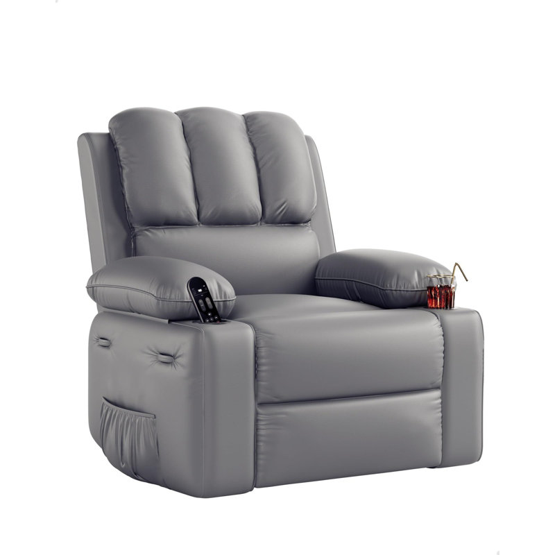 Fauteuil inclinable manuel en cuir surdimensionné 27 po, Gris