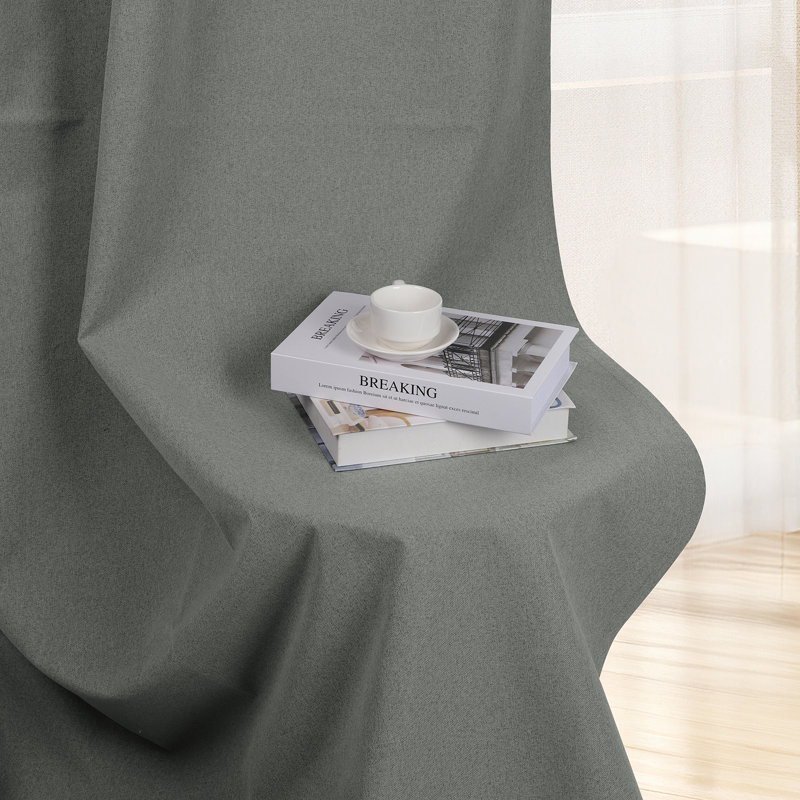 Thicken Blackout Curtains Faux Linen Pattern Window Drapes Thermal Isolate Functional Heading Curtains, 52" W x 84" L