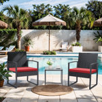 Beoll 3 Pieces Patio Bistro Sets Outdoor Wicker Furniture Sets Modern Rattan Chair Conversation Sets with Coffee Table for Yard and Bistro