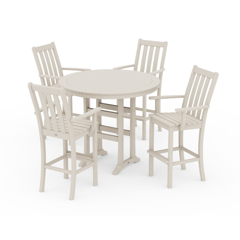 POLYWOOD Vineyard 5-Piece Round Bar Set, Sand