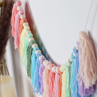 Fabric and Wood Bead Tassel Decoration