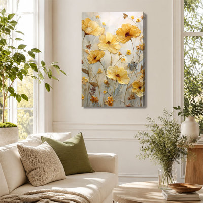 Textured Yellow Wildflowers Botanical Canvas Wall Art