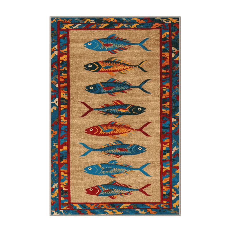  Tapis hawaïen lavable à bordure de poisson, Rectangle 7 pi x 9 pi
