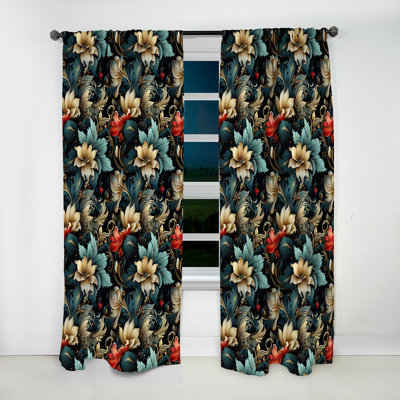 Green Tones Zen Damask Harmony I - Bohemian Velvet Curtain - Room Darkening - 1 Panel
