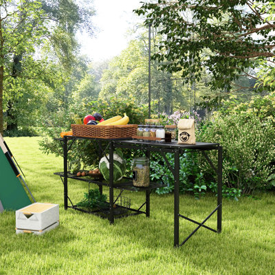 Camping Table With Adjustable Lantern Holder, Hanging Hooks, And Portable Storage For Adventures Camp Cooking Spacious Options, Carry Bag Travel