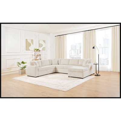 Canapé modulaire surdimensionné en forme de U avec méridienne et coussins décoratifs moelleux pour un salon confortable