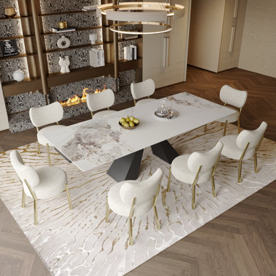 Ensemble de table de salle à manger 9 pièces 9 pièces avec table de salle à manger extensible de 63 à 94,5 po et 8 chaises rembourrées en tissu bouclé