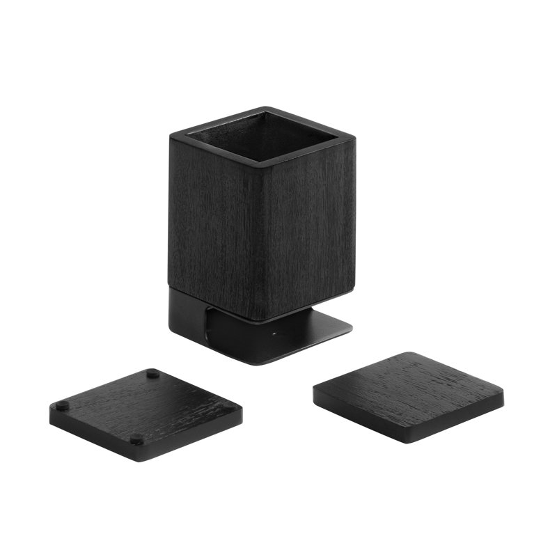 Solid Wood Pen Holder with 2 Coasters, Black