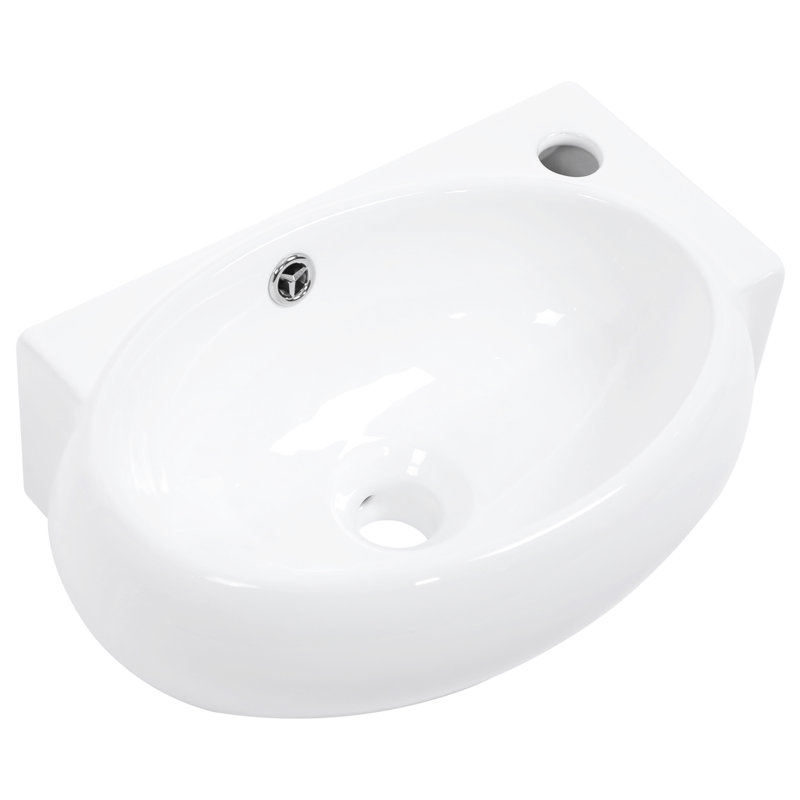 Lavabo de salle de bain mural, 16 po x 11 po en céramique, blanc, teint, lavabo en céramique fonctionnel, instructions d'installation fournies