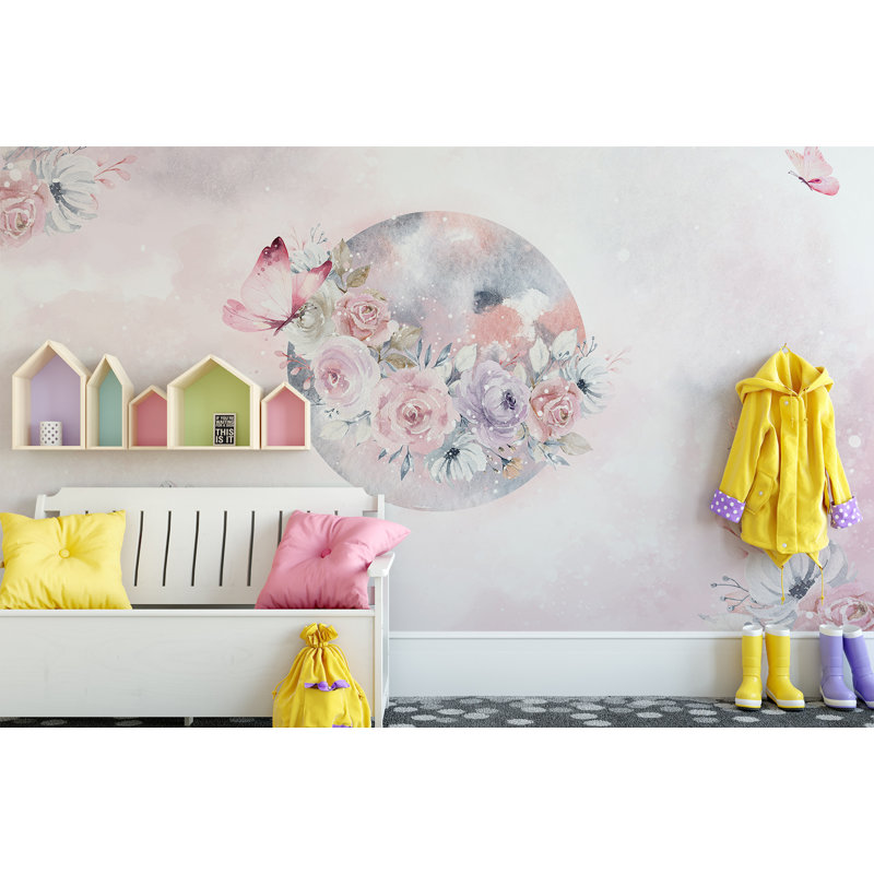 Papier peint rose avec art floral, L 75,96 po x l 114 po
