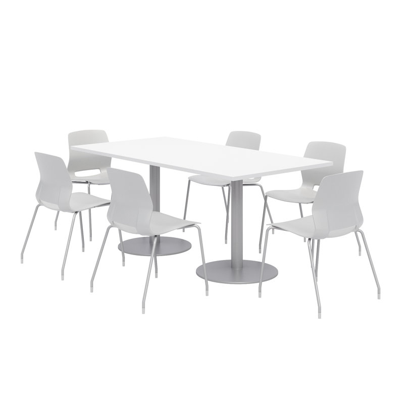 Ensemble de table de salle à manger rectangulaire 72 "et chaise, Gris clair, Blanc de designer