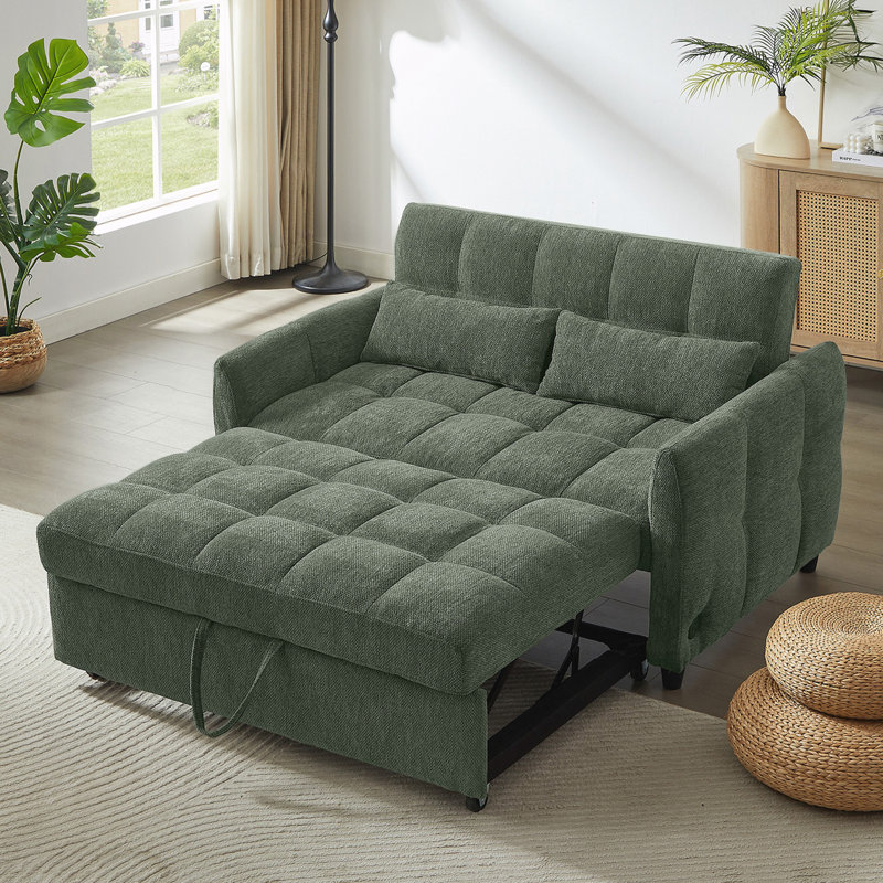 52.8" Loveseat Sofa Pull-Out Sofa Bed Tufted Sleeper Sofa With An Adjustable Backrest, Beige