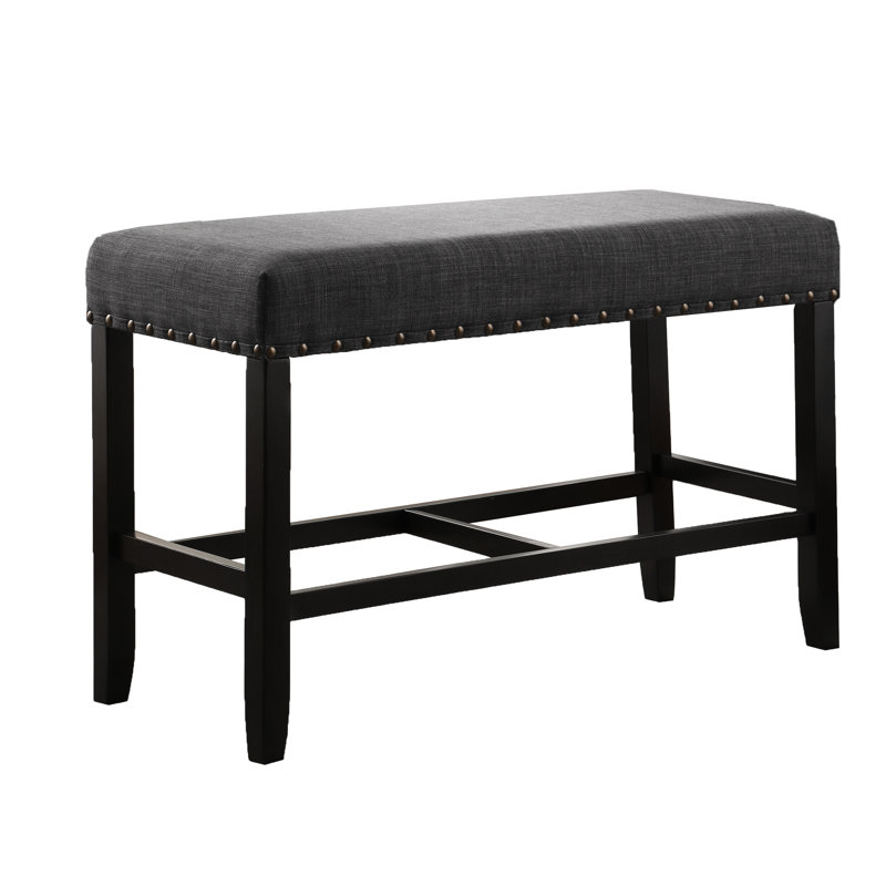 Counter Height Dining Bench In Grey - Fabric, Nailhead Trim, Solid Hardwood Construction, 41"W X 16.5"D 25.5"H Fabric Blend Seat,
