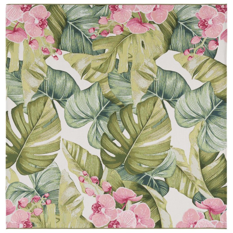 Tapis intérieur / extérieur vert / rose Tamera 596, Carré 6 pi 6 po