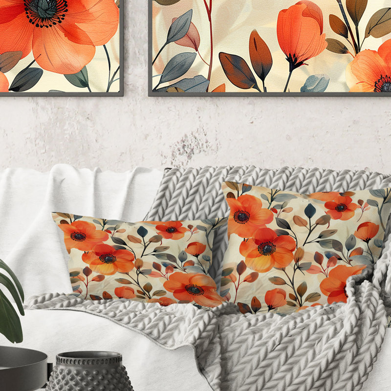 Floral Retro Harmony I - Coussin décoratif rétro Floral, H 18 po x H 18 po