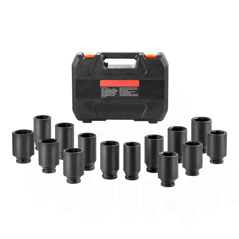 Axle Nut Impact Socket Set 1/2" Drive Deep 6+12-Point 14PCS Metric Socket
