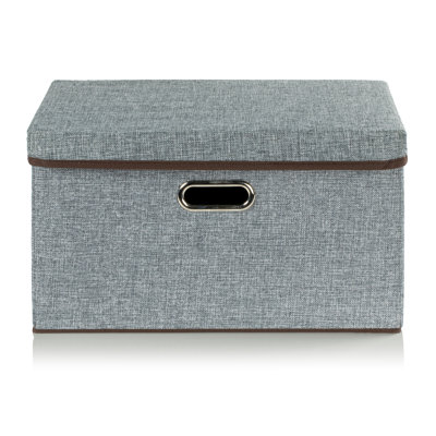 Linen Fabric Large Collapsible Storage Bins With Lids Set Of 2