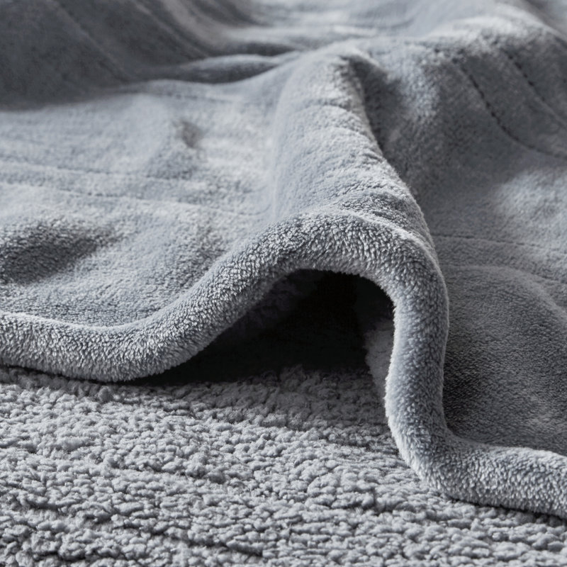 Twin Gray Reversible Fleece Heated Blanket with Controller