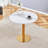 31.5 Inch White Marble Pattern Round Dining Table, Suction Molding Surface, Waterproof Design With Gold Metal Support Legs